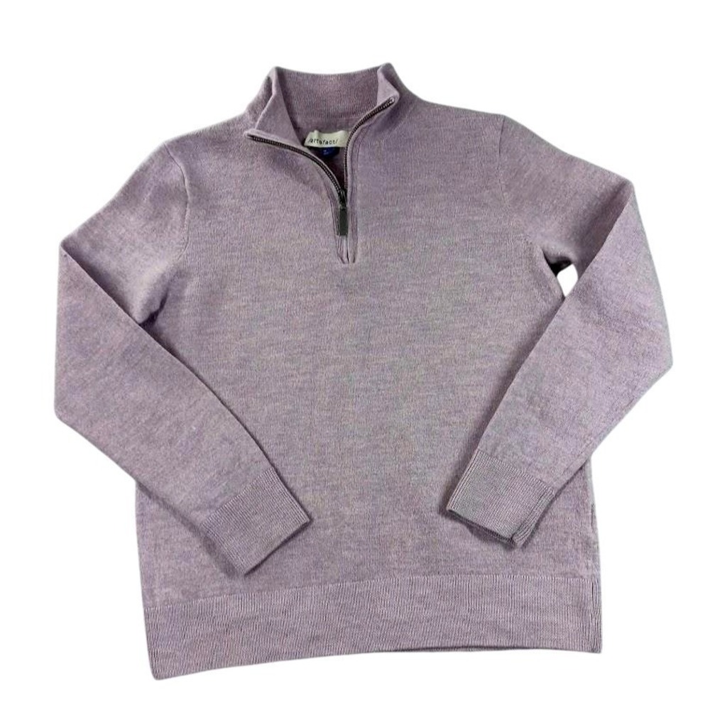 artefact Sweater Mens Medium Purple 1/4 Zip Mock Neck Merino Wool‎ Pullover